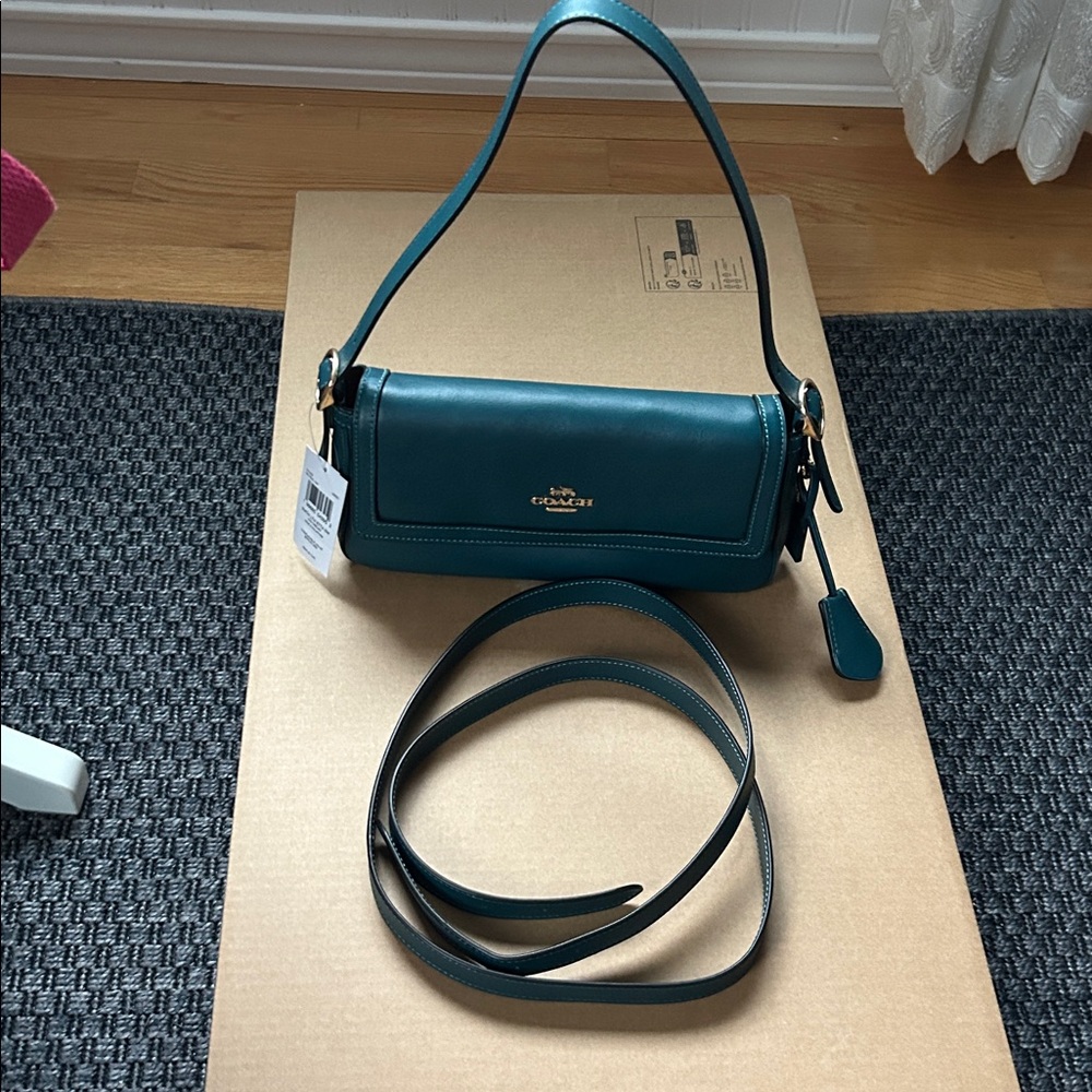 Coach Teal Leather Shoulder Bag with Gold Hardware